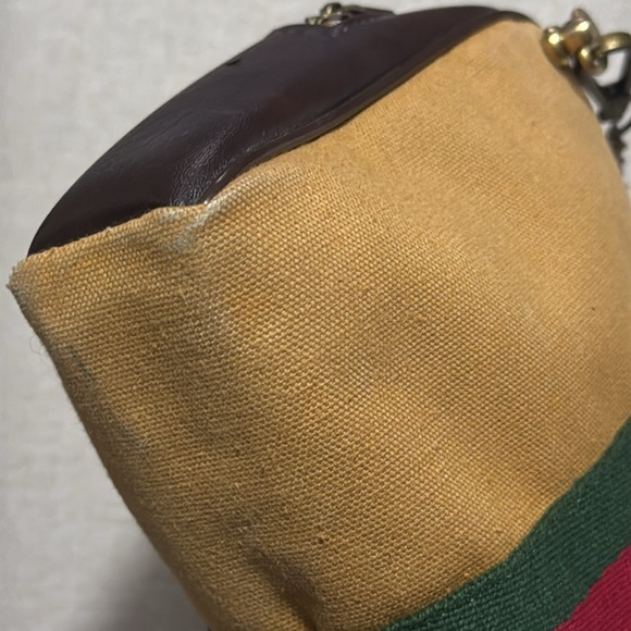 Converted Vintage Pouch-Tan Canvas-Red & Green Stripe Detail-Brassy Link Chain - Picture 8 of 17